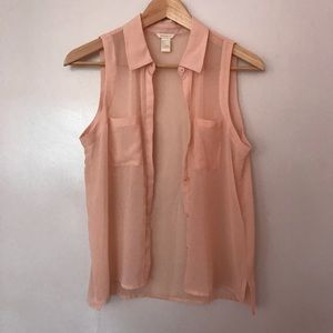 Sheer Pink Sleeveless Button Up Blouse - Size S